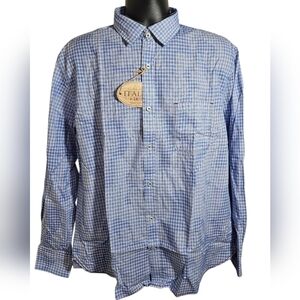 NEW Vintage Italia 1958 Blue White Plaid Paisley Long Sleeve Shirt XL